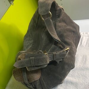 Men's Dark Brown Suede Duffel Bag